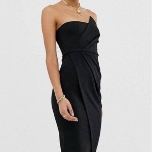 Missguided Origami Bandeau Midi Dress in Black | Size 2